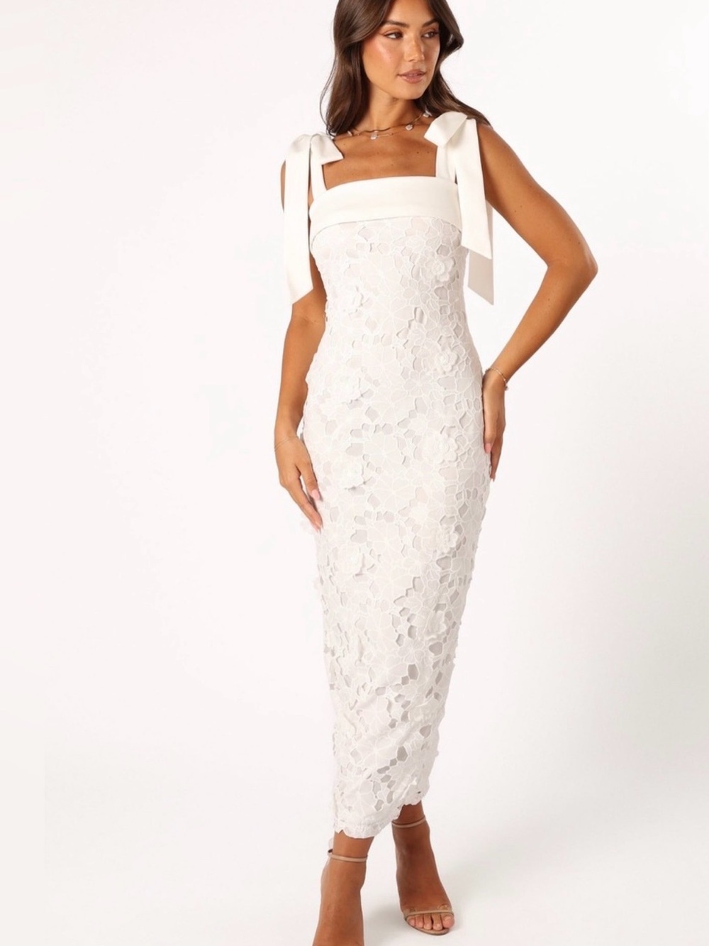 Petal & Pup White Floral Lace Tie-Strap Midi Dress